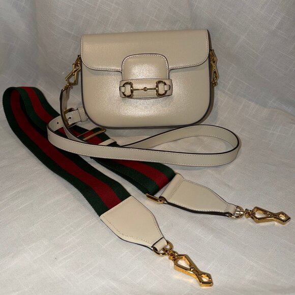 NWOT $3550 Gucci Cream Leather Horsebit 1955 Crossbody Shoulder Handbag 2 Straps - Picture 12 of 14